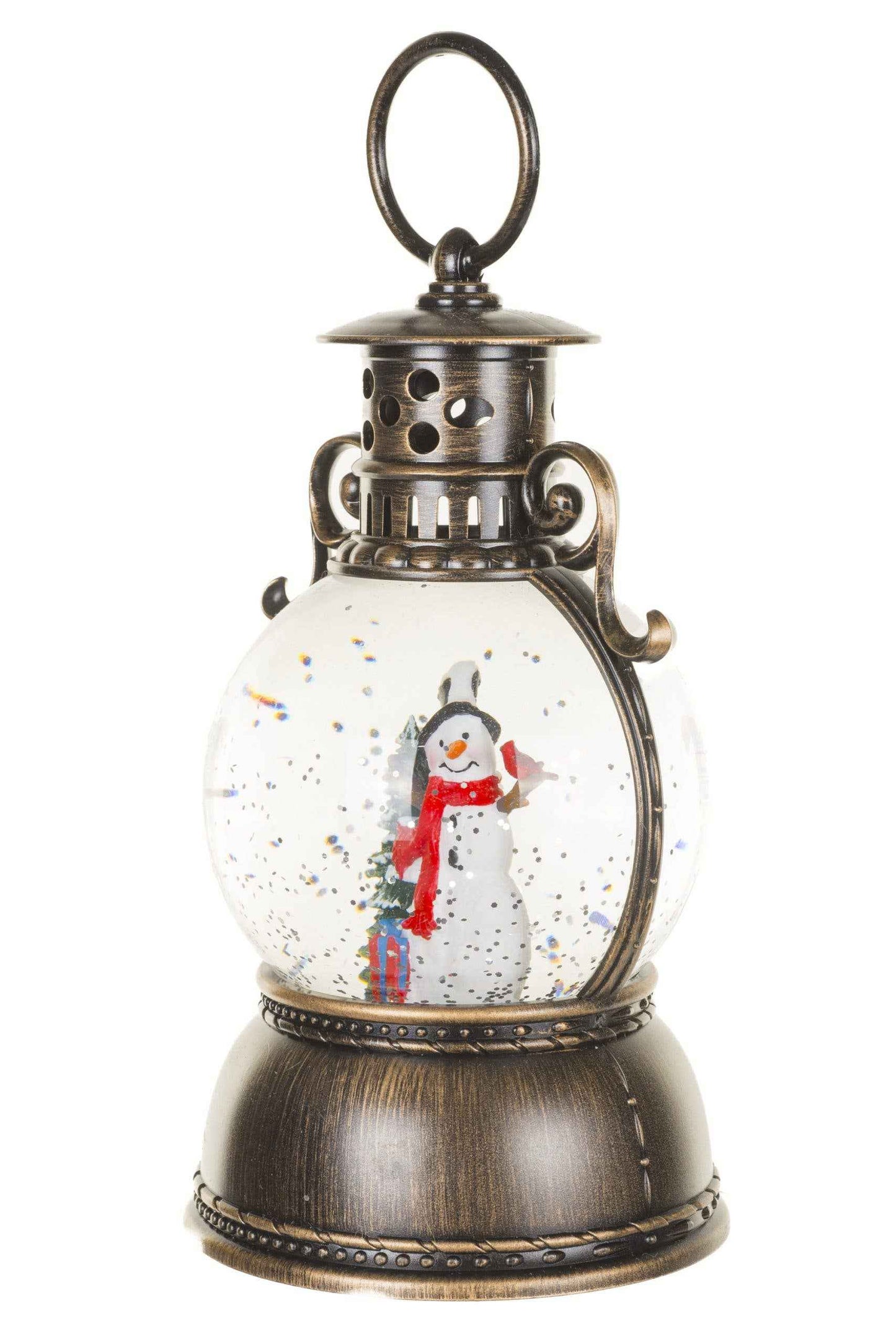 NEW- Brown Oil Lantern Snow Globe with Smiling Snowman