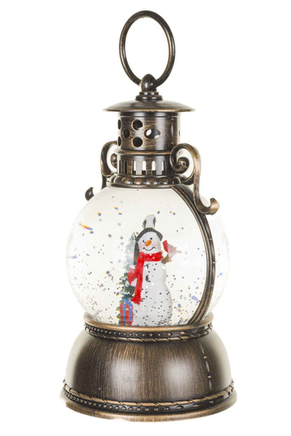 NEW- Brown Oil Lantern Snow Globe with Smiling Snowman