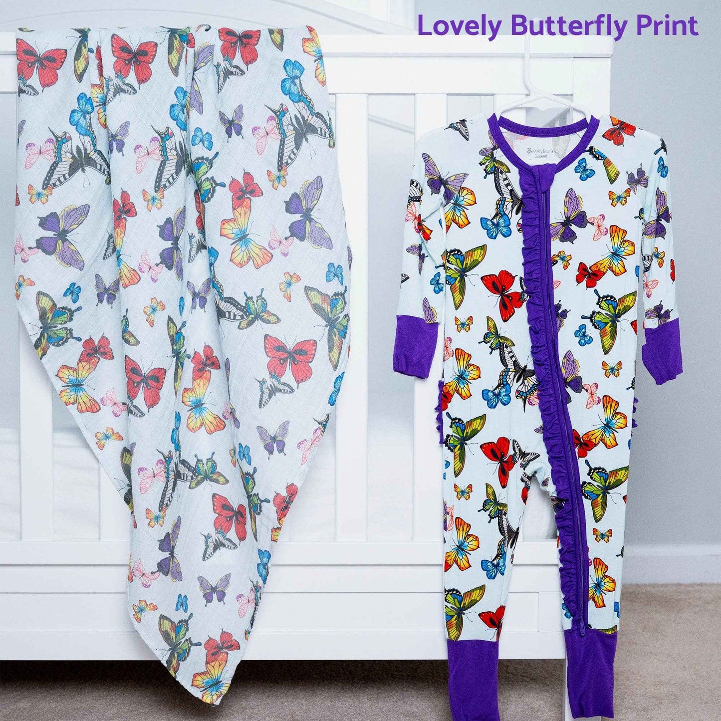 LollyBanks - Bamboo Baby Convertible Ruffle Zipper Pajamas - Butterfly