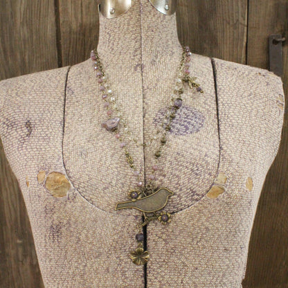 Bird Chirping Purple Czech Layered Necklace
