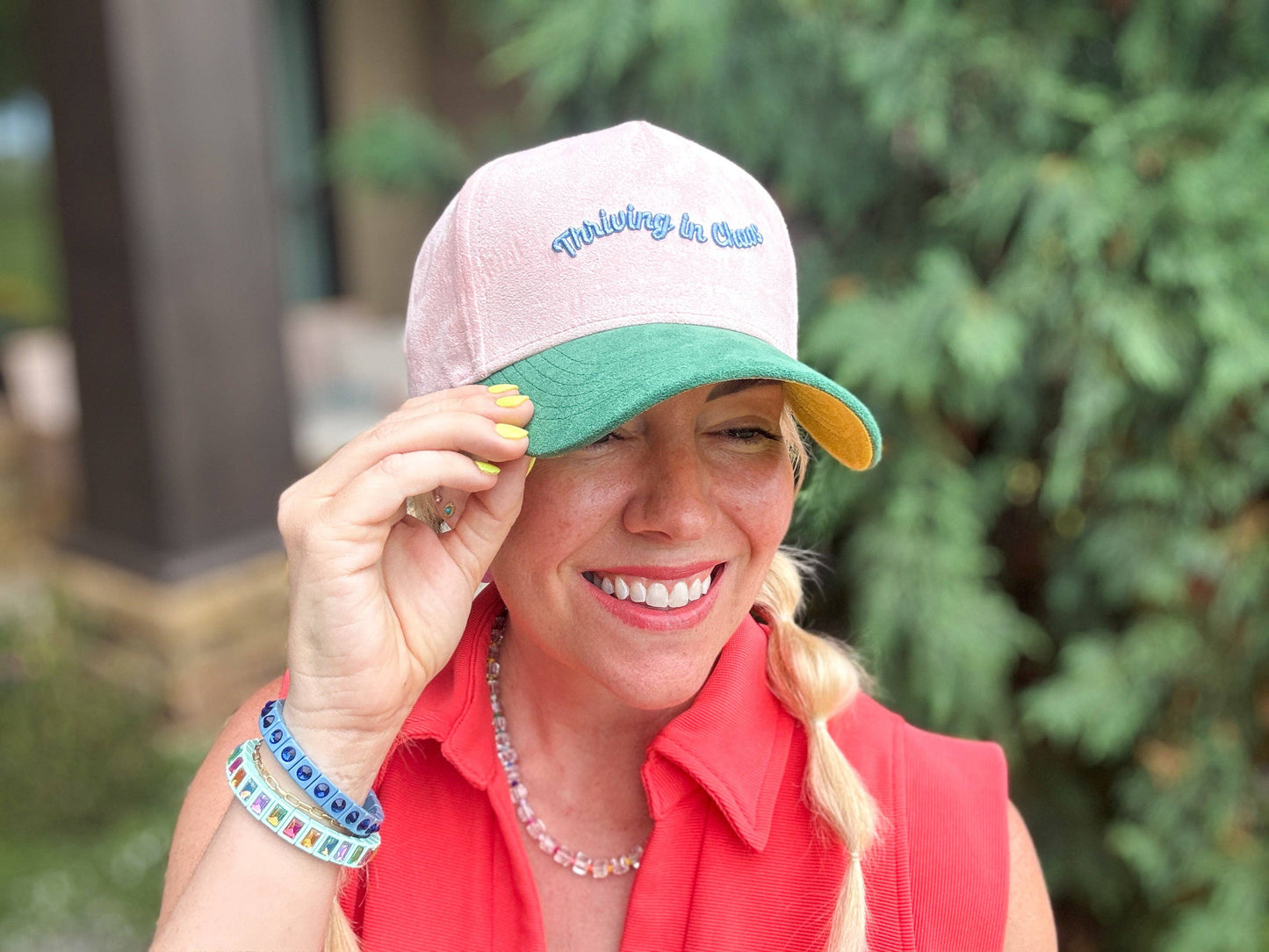 Taylor Elliott Designs - Embroidered Baseball Cap - "Thriving in Chaos" - Pink Suede