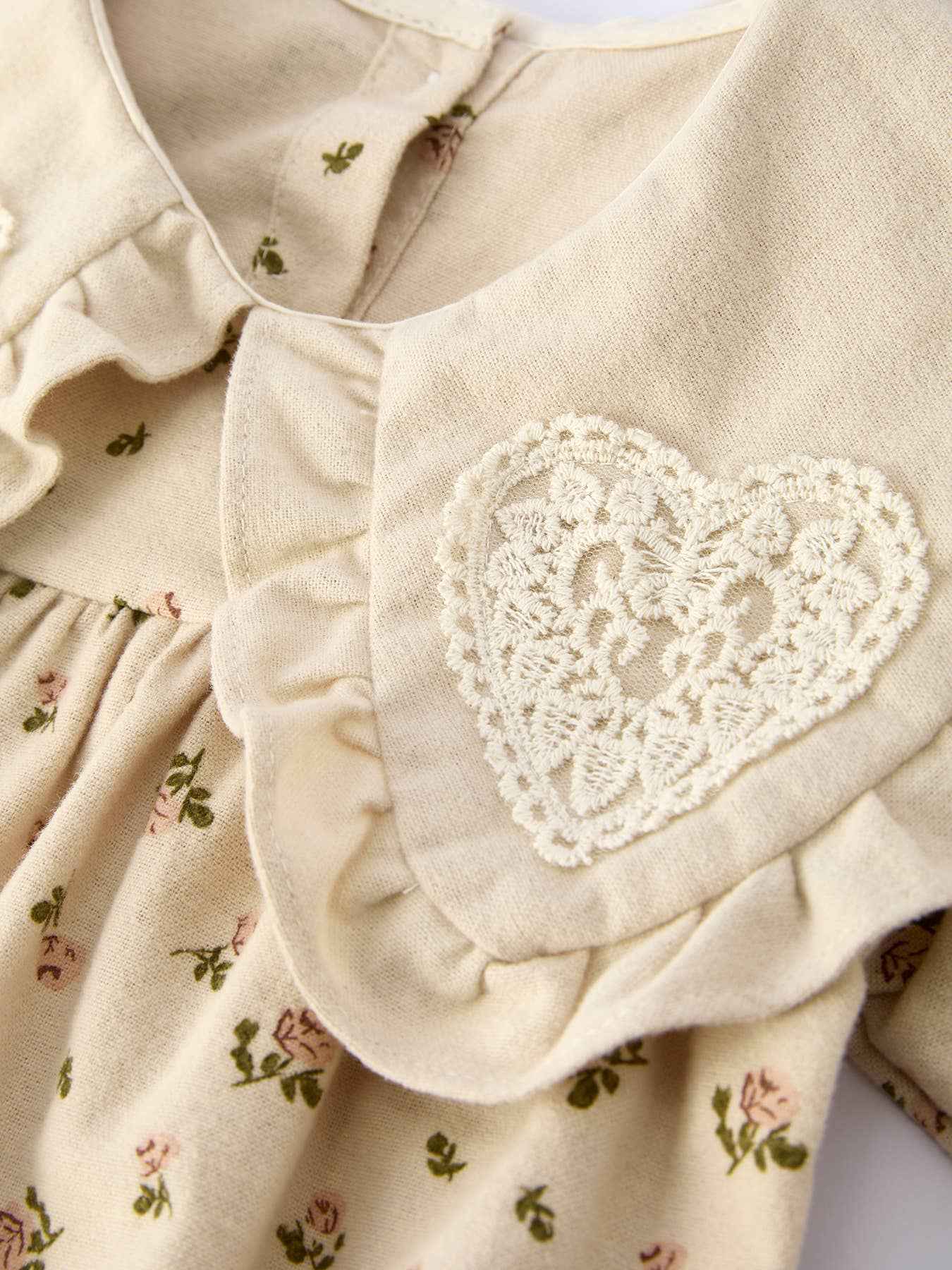 Baby Girl Long Sleeve Apricot Floral Romper with Heart Collar: 12M