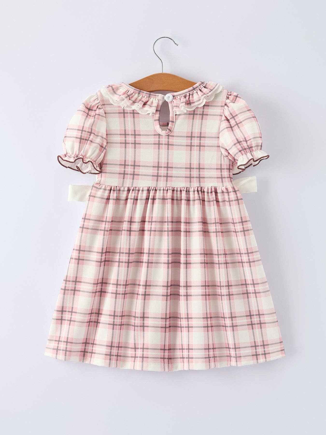 Western Horse Embroidered Smocked Plaid Girls Dress: 3