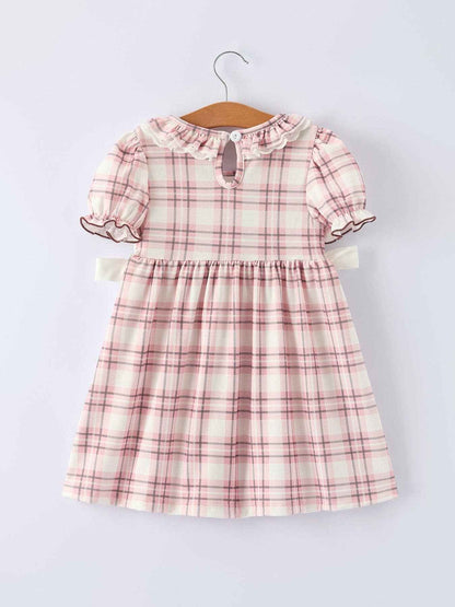 Western Horse Embroidered Smocked Plaid Girls Dress: 6