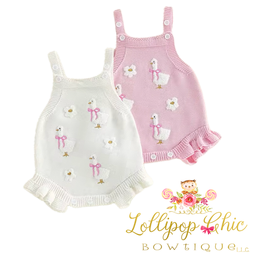 Baby Girl Knit Duck Floral Romper  12-18M - WHITE