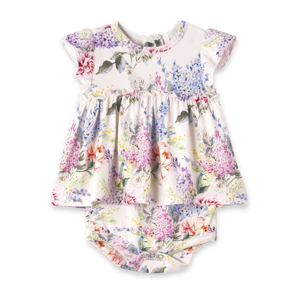 Dream Blossom Bamboo Baby Skirted Bodysuit-Watercolor Floral: 3-6M