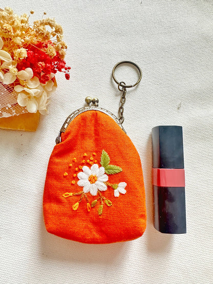 Floral Embroidered Keychain Pouch