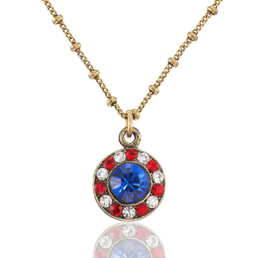 Red White and Blue Patriotic Halo Crystal Drop Necklace