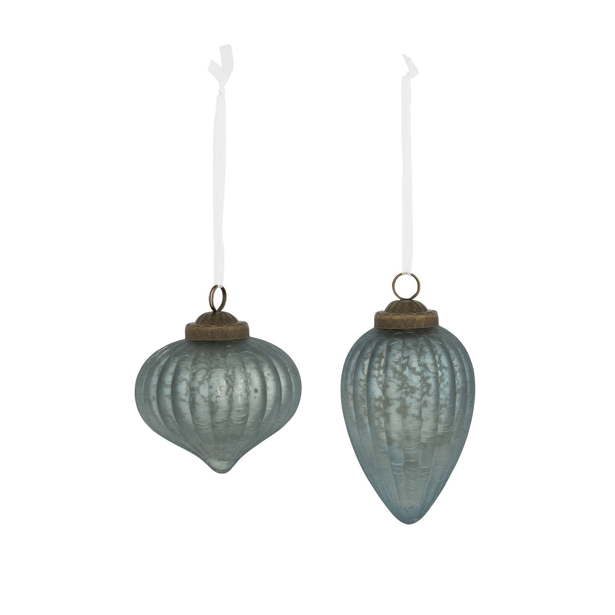 Antique Blue Striated Glass Onion/Drop Ornament