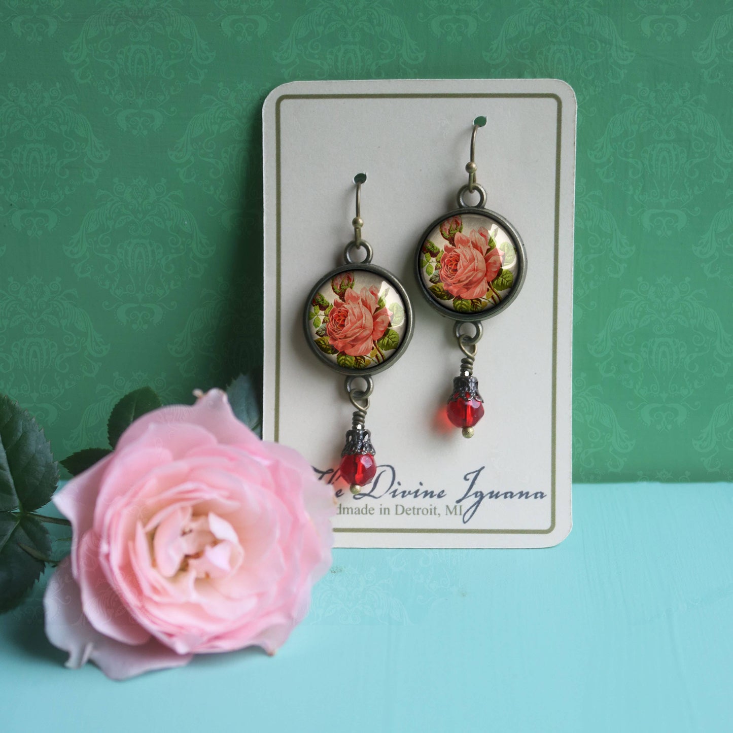 Victorian Tea Rose Earrings - Romantic Floral