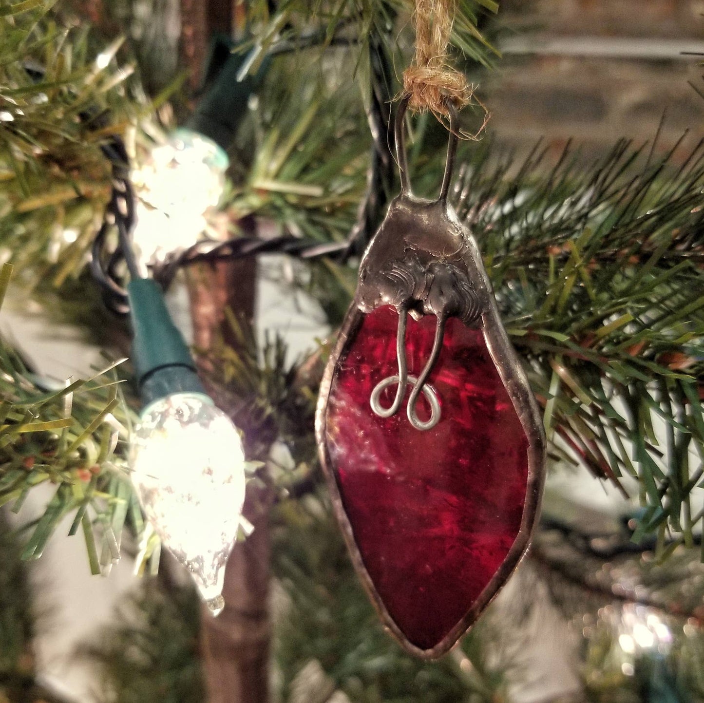 Hand Crafted Stained Glass Red Vintage Bulb Ornament