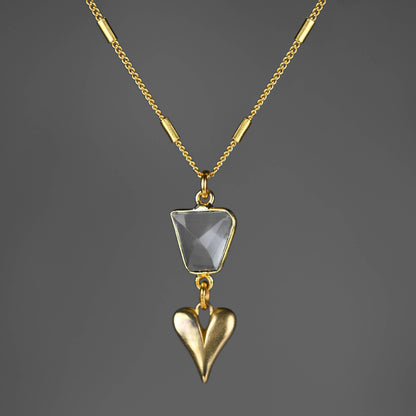 Brass Sculptured Heart w/ Crystal Quartz Necklace