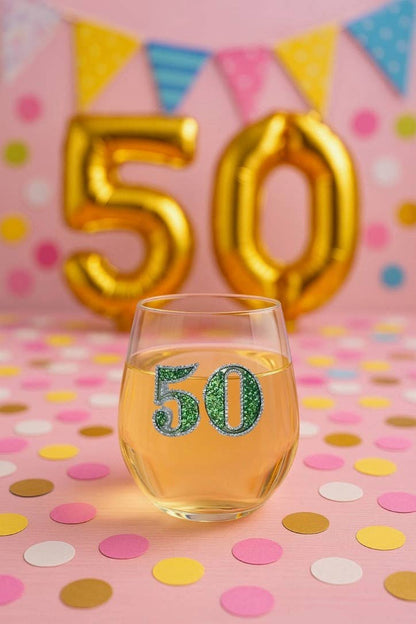 50th Birthday Jeweled Stemless Wine Glass