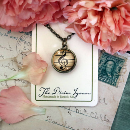 Treble Clef Simple Reversible Musician's Pendant Necklace