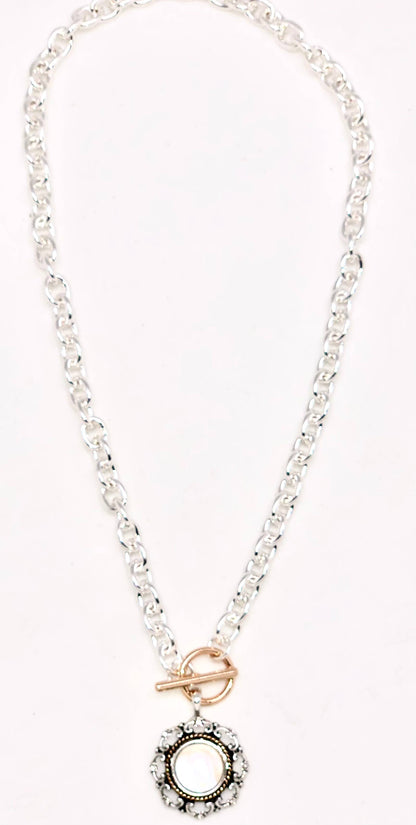 Necklace Alloy Plated Link Chain w/Mille Fiori Drop 18”