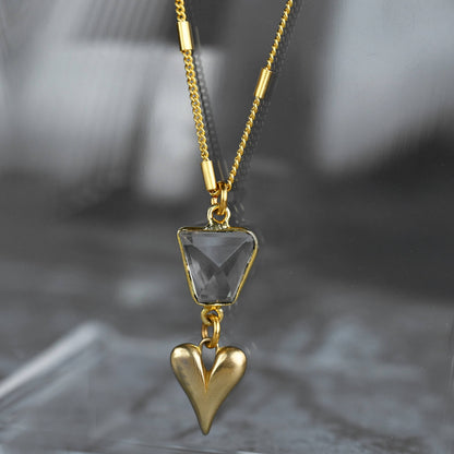 Brass Sculptured Heart w/ Crystal Quartz Necklace