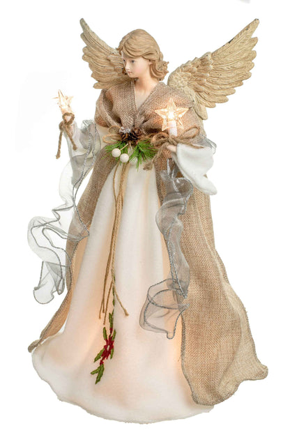 Brown/White 10-Light Rustic Angel Tree topper