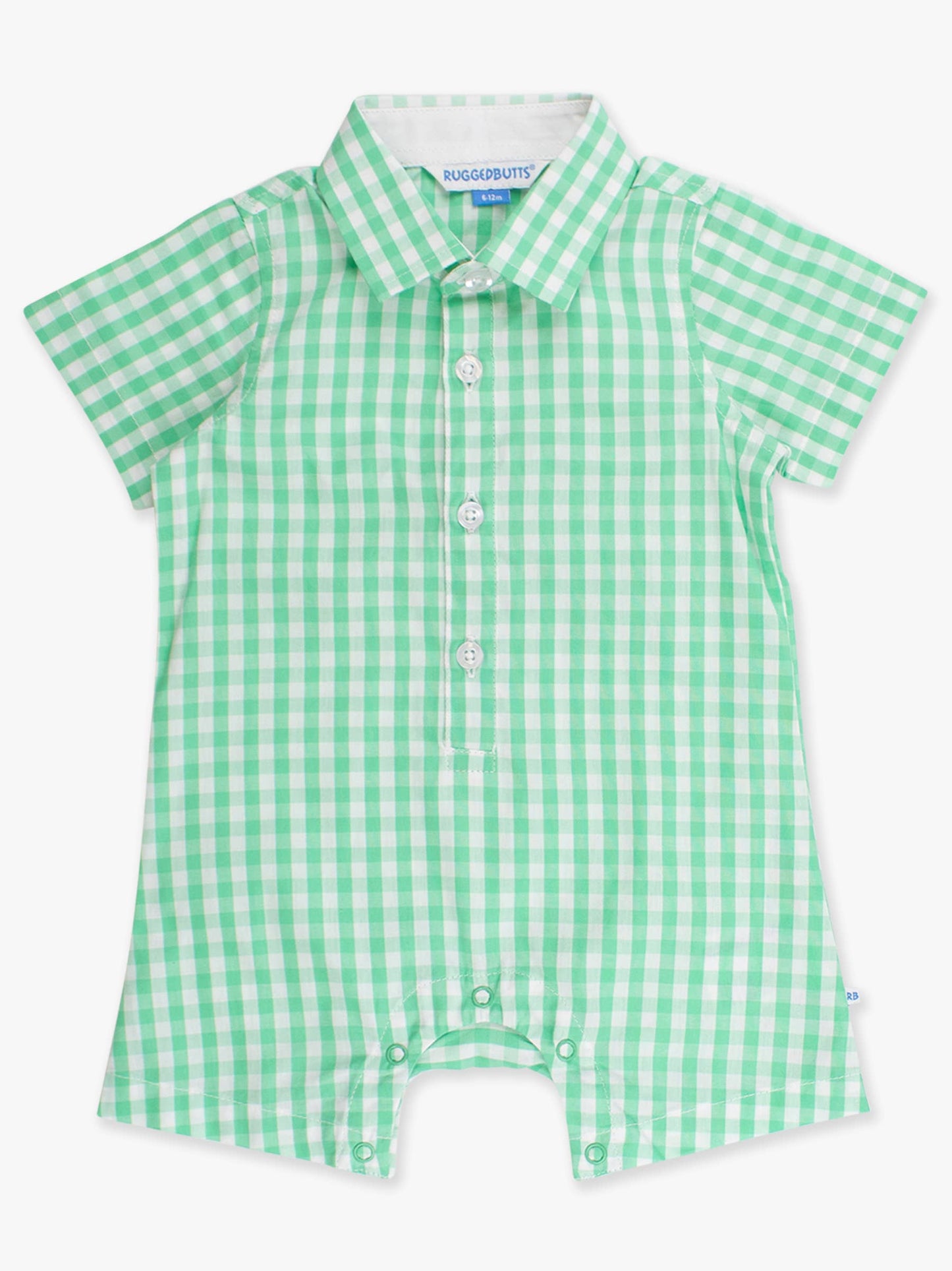 Baby Boys Classic Spring Green Gingham Short Button-Up Romper