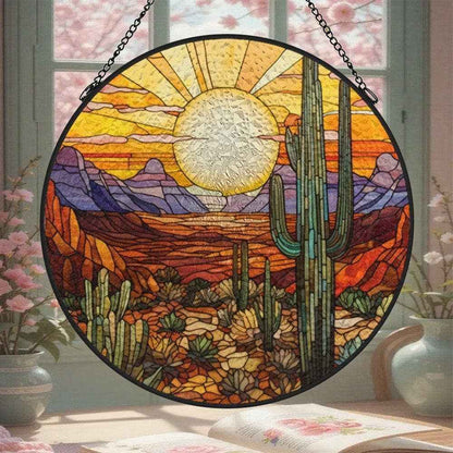 Southwestern Desert Sunset Suncatcher , Stained Glass Style