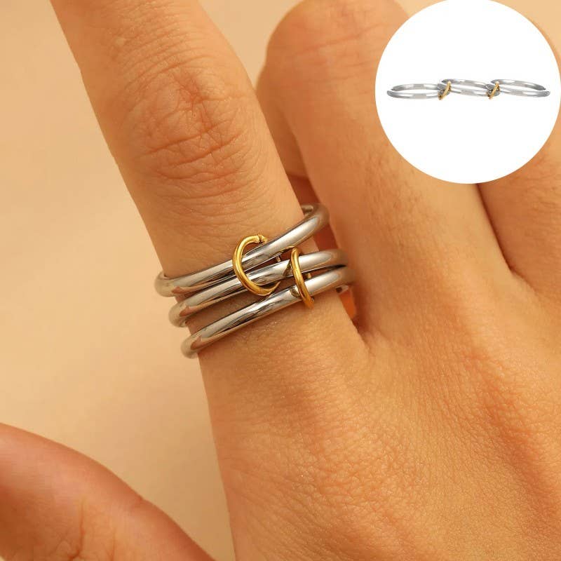 JOSSLYN de pared a pared - Anillos apilables de acero inoxidable con banda lisa y unidos | 40R134