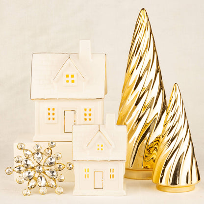 Silver Tree Home & Holiday - A49277-Ceramic swirl tree TBLpce,shiny gld electplate,7.5in