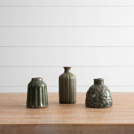 Textured Pattern Vases Green-set of 3
