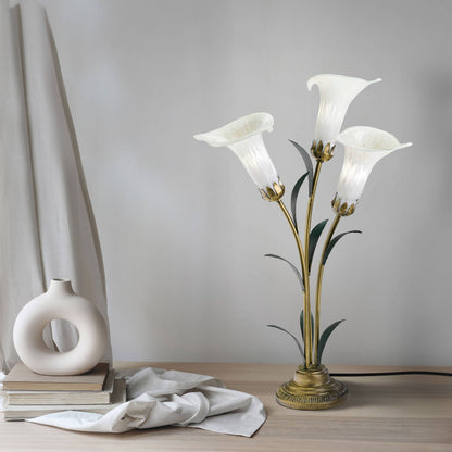 23.5" 3-Light White Handblown Glass Calla Lily Table Lamp