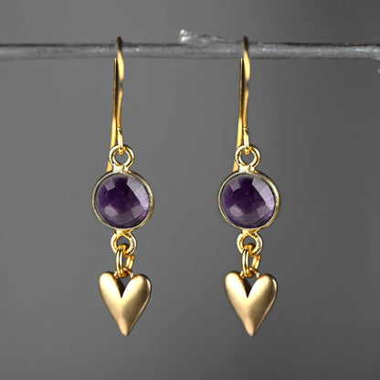 Small Brass Cast Hearts w/ Round Semi Precious Earrings