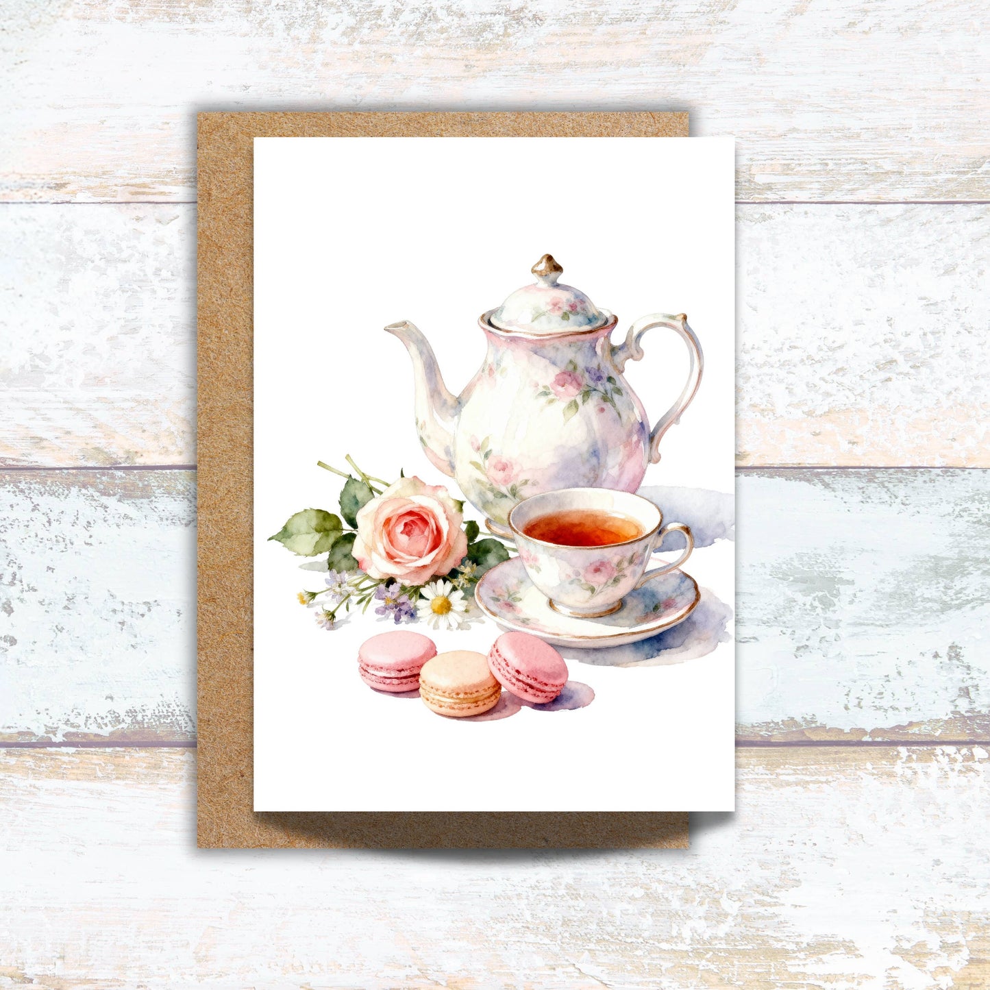Tea Set Watercolor Greeting Card