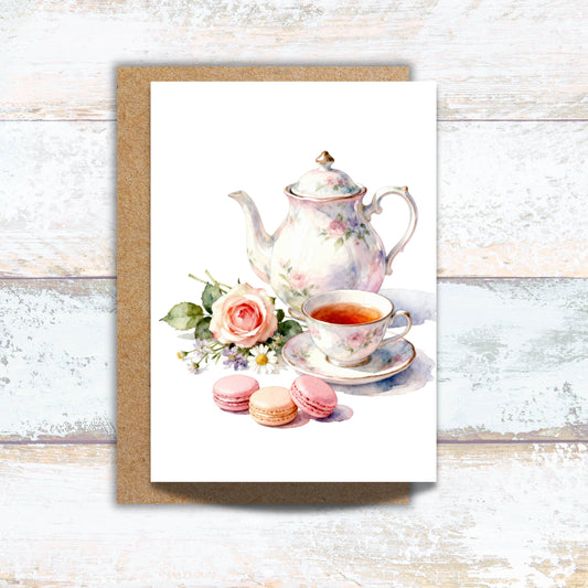 Tea Set Watercolor Greeting Card