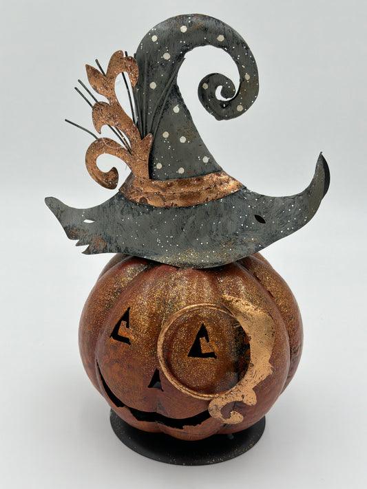 11 Inch Metal Jack O Lantern Candle Holder