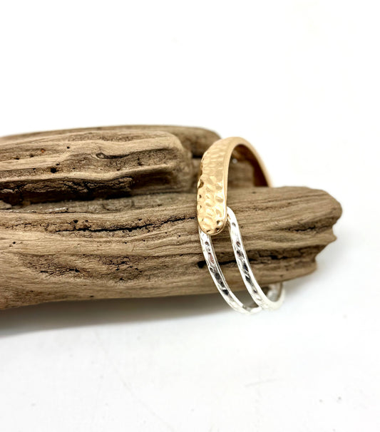 Bracelet Cuff w/Spring Matte Multi Metal Hammered 7”