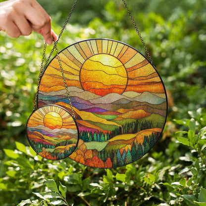 Mountain Range Stained Glass Suncatcher, Nature Window Art
