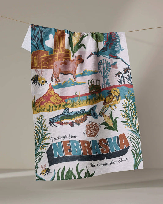 Geometry - Greetings From Nebraska Tea Towel