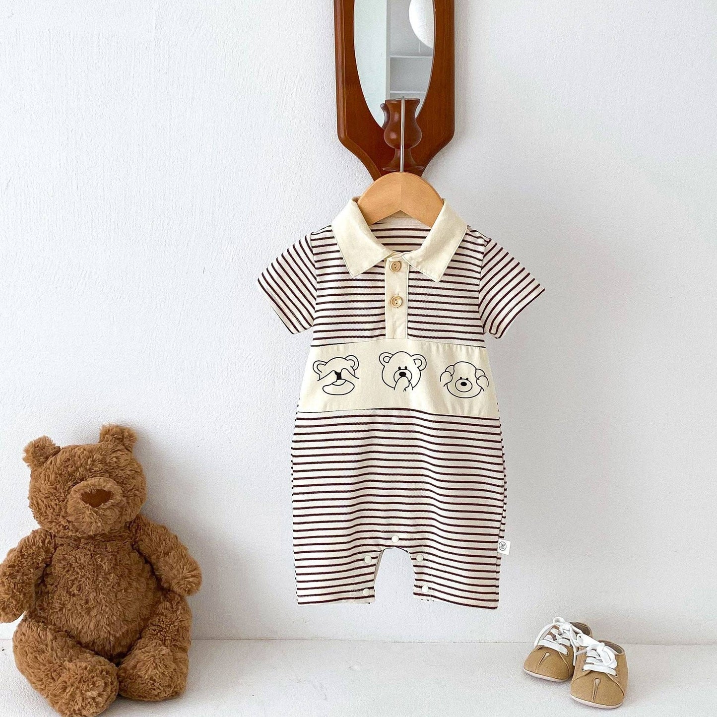 Short Sleeves Striped Teddy Romper