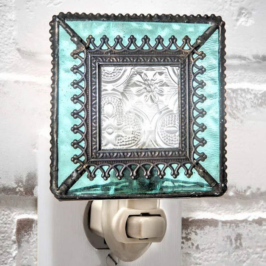 Turquoise Blue Stained Glass Decorative Night Light