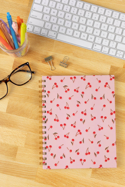 Elyse Breanne Design - Painted Cherries 7x9 Hardcover Spiral Notebook
