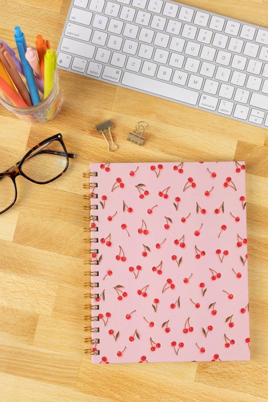 Elyse Breanne Design - Painted Cherries 7x9 Hardcover Spiral Notebook