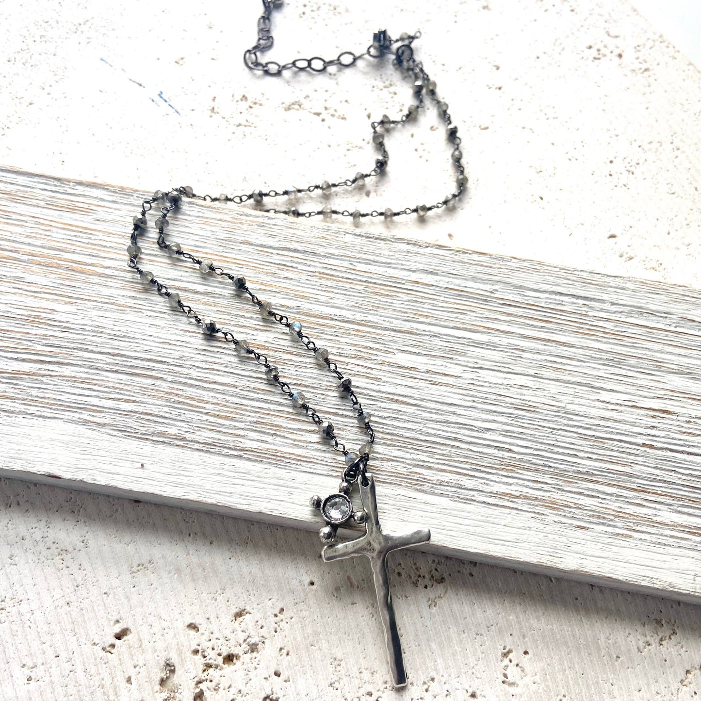 Cross charm necklace pyrite semi precious jewelry