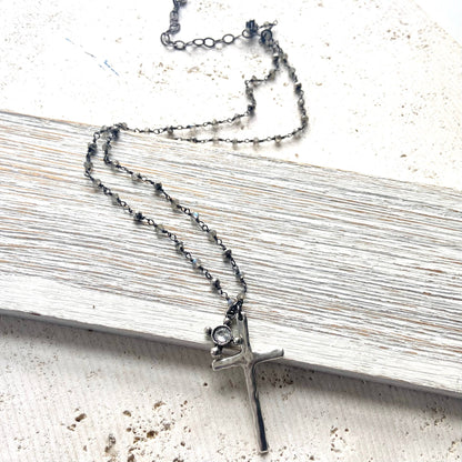 Cross charm necklace pyrite semi precious jewelry
