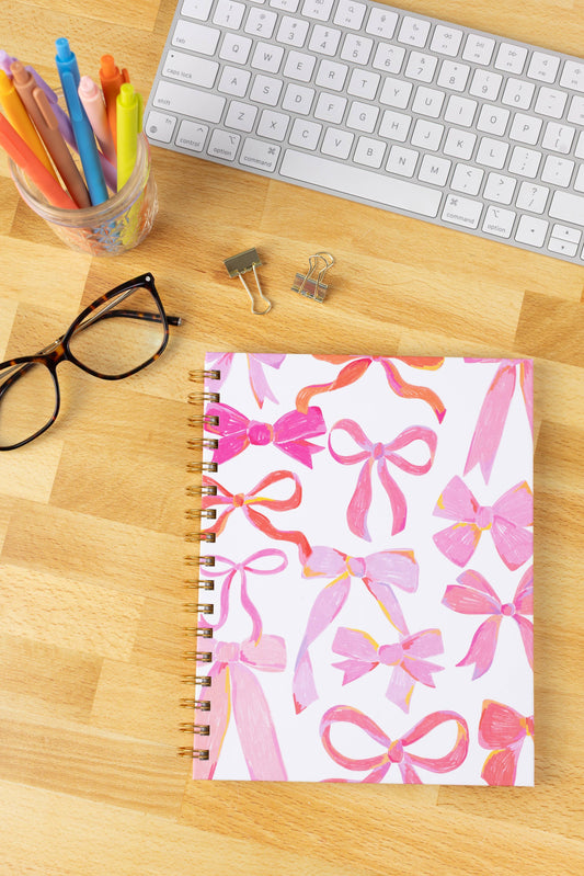 Elyse Breanne Design - Pink Bows 7x9 Hardcover Spiral Notebook