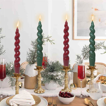 Spiral Christmas Holiday Taper Candles - set of 4