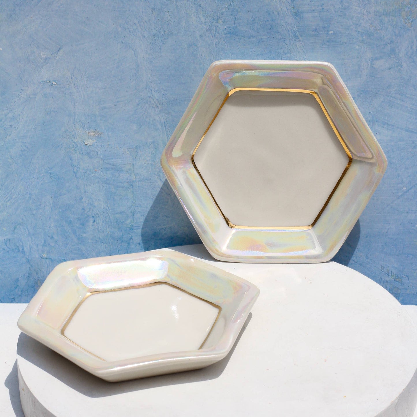 Opal Hexagon Tray | Jewelry Dish | Handmade with Gold