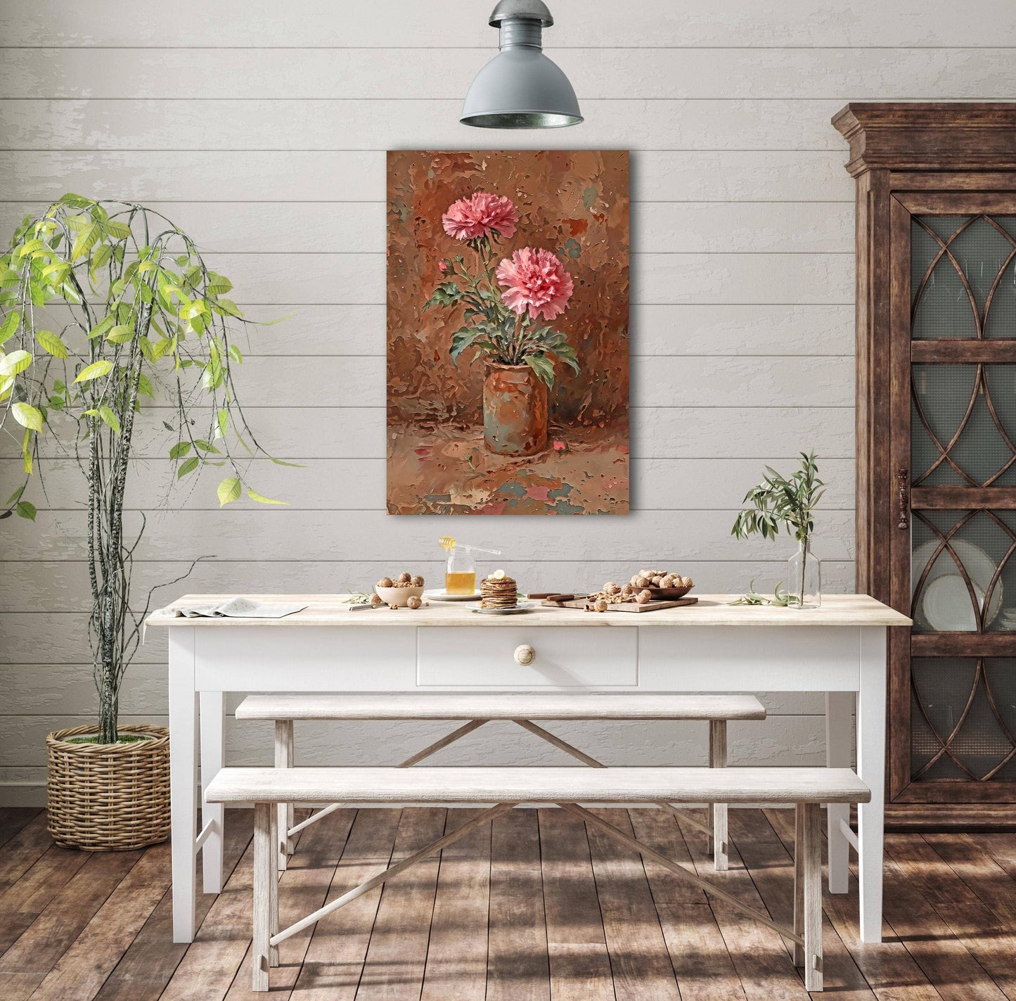 Rustic Pink Carnations Canvas Wall Art Floral Decor