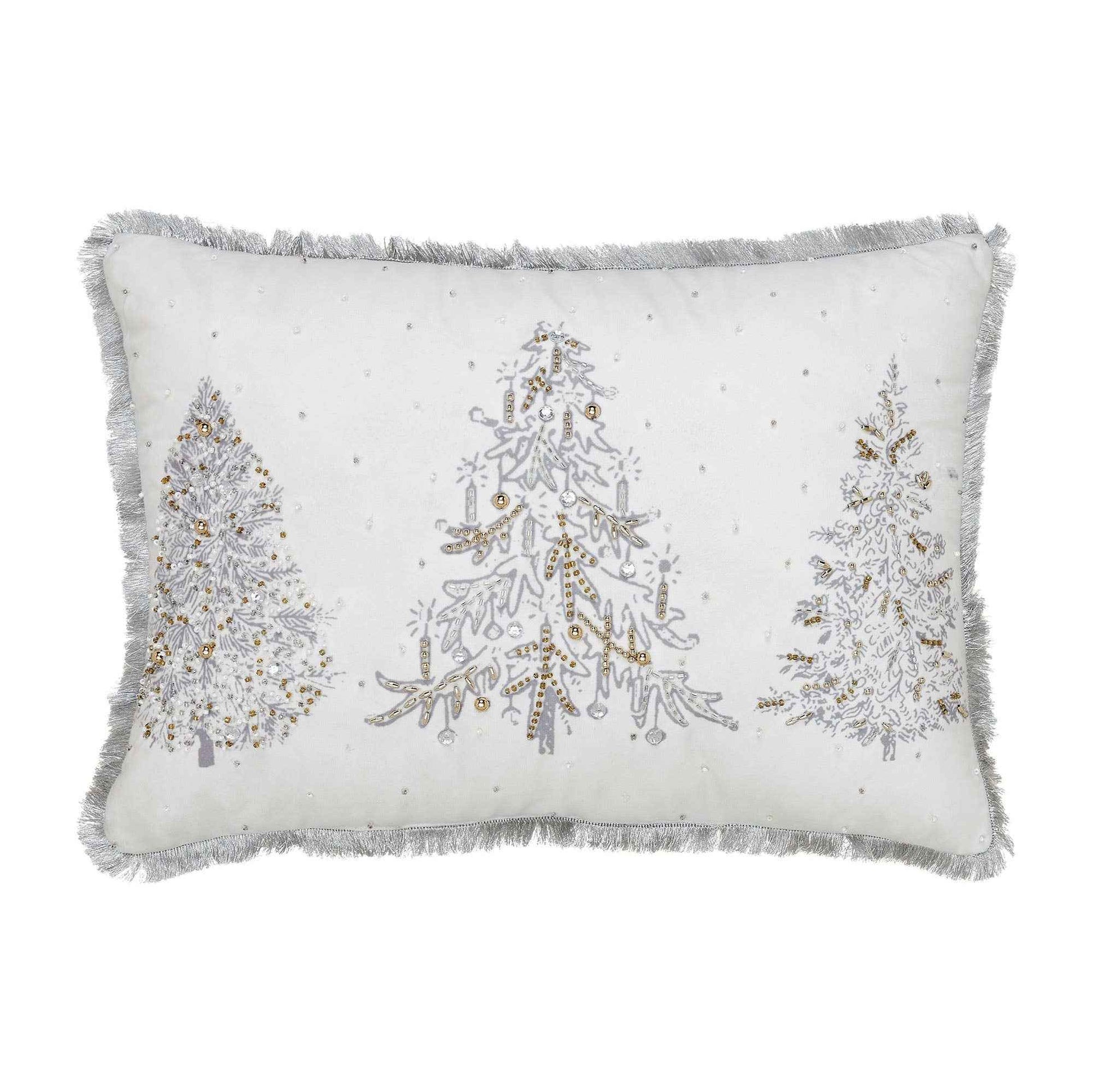 White Christmas Silver and Gold Embroidered Pillow with Beads 14x20