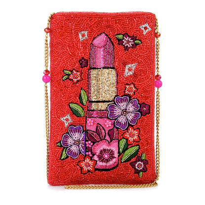 Mary Frances Accessories - Glamour Girl Pink Lipstick Red Beaded Crossbody Phone Bag