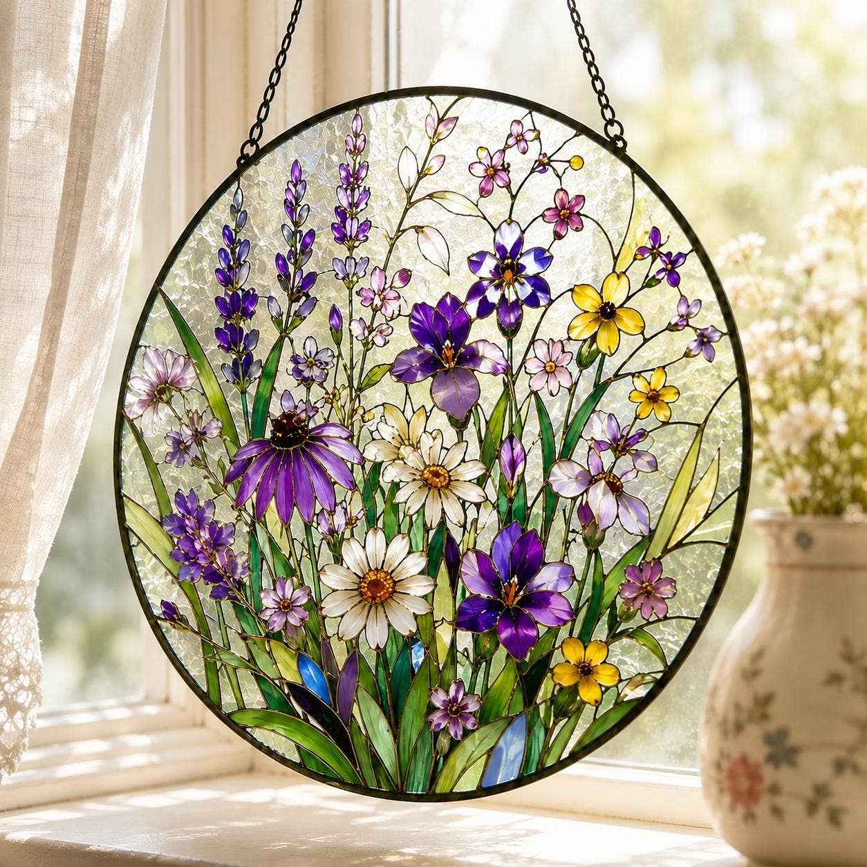 Wildflower Suncatcher, Stained Glass Style Window Hanging