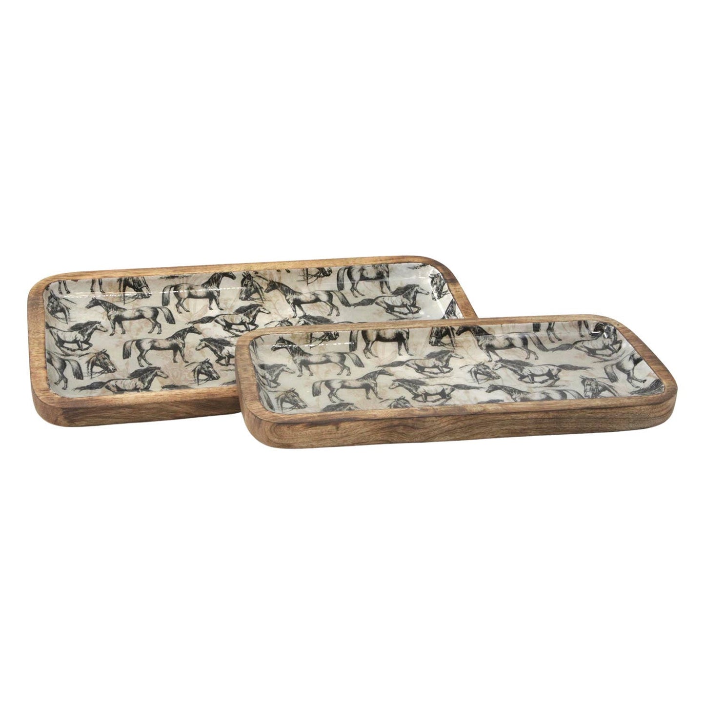 Set of 2 Horse Enamel Oval Trays