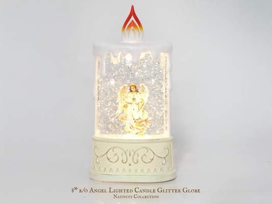 8" B/O Lighted Angel Candle Glitter Globe, Nativity Decor