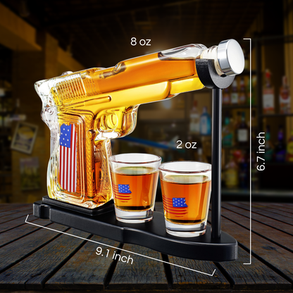 US Flag Whiskey Decanter Set - 8 Oz Gun Pistol AMERICA